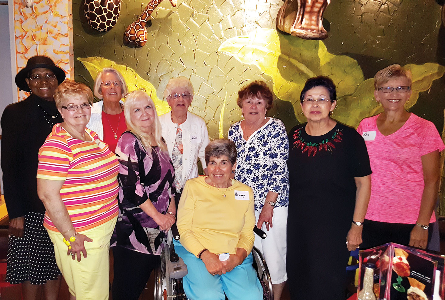 Left to right, back row: Claudine Zielinski, Elaine Yielding and Helen Abraham; front: Shawnee Robison, Gail Montgomery, Rosemary DeAngelo, Jackie Rice, Yolanda Laborin and Lois Hanson. Photo by our waitress Leticia.