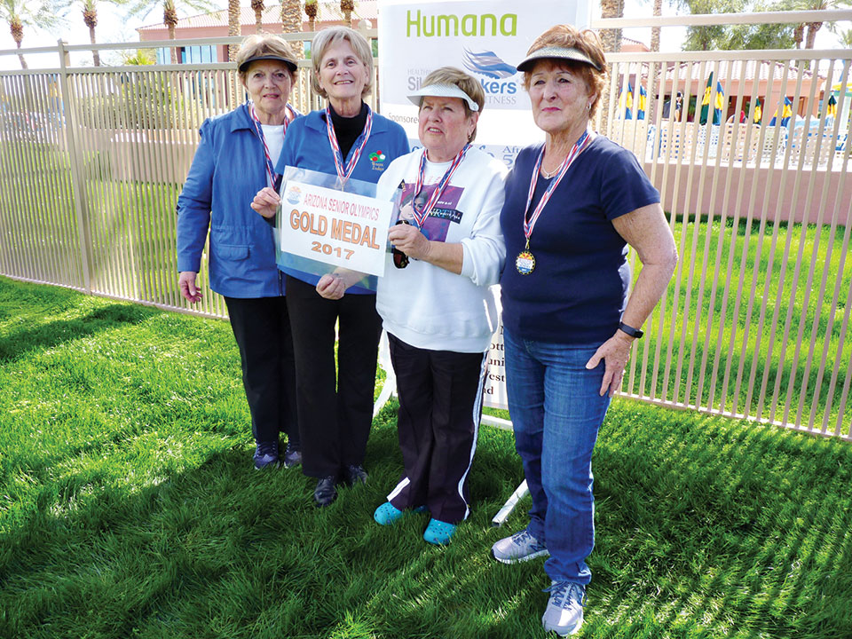 Gold Medal Winners in the Women’s Division are “Bocce Ladies” Jan Ruedlin, Muriel Milewski, Carol Gwilt and Faye Ralph.