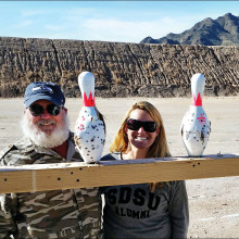 Kevin Christian brought his daughter Karen to Bowling Pin Shooting.