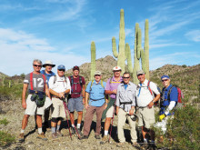 Left to right: Gary Bray, Grant Sharp, Bill Baxter, Clare Bangs, Roger Sanders, Steve Duncanson, Les Reister, Tom Wellman and Lynn Warren (photographer) along the Gadsden Trail.