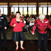 Line dancers Diana Berty, Susanne Moy and Shirley Jacobs