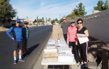 Left to right: Ed Schneider, Ted Wallace, Bob Cleland, Pam Wallace and Rose Ann Cleland ready for business.