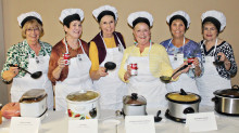 The Soupettes serve up their favorite recipes at the recent PC Singles Soup Tasting Party hosted by member Dan Miczek.  Left to right: Marion Ellison, Anita Asp, Janice Sandberg, Pat Milich, Rosemary Vana and Joanne Crandall.