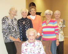 The ladies from left to right are Barbara Potter Arnold, Donna Borseth Romain, Joan Eckert, Paulette Stone, Bonnie Snyder and Ada Bundschuh; missing is Joann Yealey.