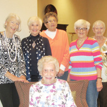The ladies from left to right are Barbara Potter Arnold, Donna Borseth Romain, Joan Eckert, Paulette Stone, Bonnie Snyder and Ada Bundschuh; missing is Joann Yealey.