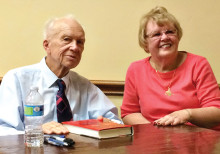 Sergei Khruschev at a book signing with PebbleCreek’s Anna Thomas who worked at the Russian Embassy on two occasions.