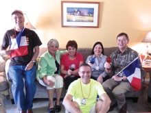 Le Cercle Français welcomes new members at its meeting on February 3, 2015. From left: Rex Lambert, Claudia Gouronc, Marlene Lenstra, Bernard Chirent and Patrice and Bob Cole