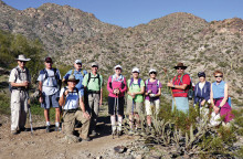 Left to right: Art Arner, Clare Bangs, David Geurden, Roger Sanders, Jeff Eder, Charlene Elijew, Nadine Eder, Sandy Mednick, Alex Elijew, Lynda Bradshaw, and Betty Garner. Pete Williams was the photographer and hike leader.