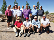 PCM9GA Invitational Tournament – First Place Flight Winners: Row 1, sitting: Pat Moore, Mark Huncovski, Bjarne Kaer, Bob Buhler. Row 2, standing: Richard Mccurdy, Bart Ventura, Tom Scitnicki, John Phleger, John Muume, Joe Gross, Rod Ellison, Joe Puzell, Clay Lyon, Randy Prinz, Jim Martin