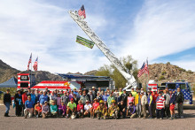 PebbleCreek Hiking Club members and guests at the annual winter picnic in front of the Fire Up Freedom Fire Truck in White Tanks Regional Park; photo by Lynn Warren.