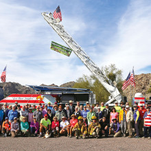 PebbleCreek Hiking Club members and guests at the annual winter picnic in front of the Fire Up Freedom Fire Truck in White Tanks Regional Park; photo by Lynn Warren.