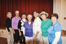 Flight winners, from left: Barbara Patrow, Kathy Lindstrom, Glenda Spohr, Pat DeMatties, Diane Galewski, Julie Kurvers and Sharon Johnson