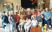 Participants in the PC Singles Club Sound Scavenger Hunt held on April 7 celebrate with the winners Kathy Weldon, Theresa Kirklys, Liz Moherman and Nancy Sheridan. The event was organized and hosted by Diane Staff.