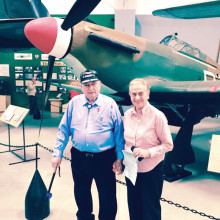 Jacques and Janine Drabier standing in front of a Hawker Hurricane fighter