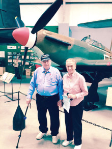 Jacques and Janine Drabier standing in front of a Hawker Hurricane fighter