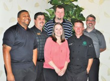 Left to right: James Whitmore, Brian Cate, Dustin Carter, Jonathan Hofberger, Tim Moss and, in front, Director of Food & Beverage Melissa Gonzales