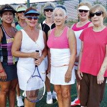 Enjoying early morning tennis! From left: Maggie Eggleston, Pam Machen, Susie Anderson, Nancy Kyle, Jeanne Cross, Nancy Adams and Virginia Thompson