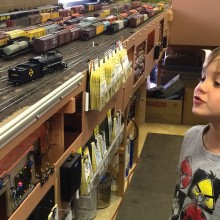 Arthel Zink enjoys the sound of a steam loco on the PCMRC HO-scale layout.