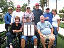 Grand Champion Bocce Bandits, left to right, back row: Jan Ruedlin, Dave Ruedlin, Cheryl Kasselmann, John Ralph, Bill Wright and Vivian Klick (team cheerleader)l front row: Faye Ralph, Captain John Cacciola and Mike Coombs. Not pictured: William Moser and Doris Cacciola