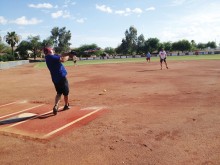 Veteran PCSSA pitcher Steve Fletcher makes a tough pitch to one of the new players.