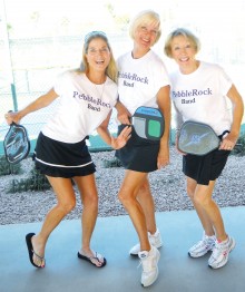 Singing Pickleball Club members, WeRockToo, left to right: Jill Lewis, Sandra Nielson and MJ Fenoglio