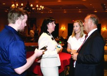 Secretary of State Michele Reagan speaking with PCRC members; President Linda Migliore (left) and Michele Reagan