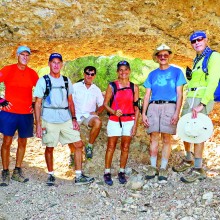 Left to right: Ed Bobigian, Clare Bangs, Bill Halte, Marilyn Reynolds, Pete Williams and Lynn Warren (photographer) under the arch next to Gold Bullion Mine
