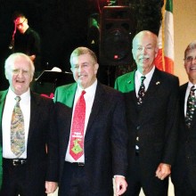 IAC Club past Presidents John Cronin, Jim Peaper and John Flynn and current President John Pugsley decked out in their holiday finery at the IAC Holly Ball