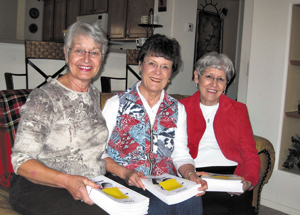 Section Leaders Beverly Griggs, Nancy Gustafson and Norleen Shelton meet with Choral Director Gail Kennedy to go over the musical selections she has chosen for the PC Singers’ Spring Concert.