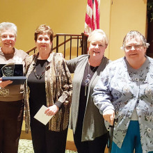 Left to right: Peggy Kuffner, Activities Director, Anita Asp, treasurer, Pat Milich, PR director and Nancy Sheridan, assistant to Peggy (not saying Goodbye)