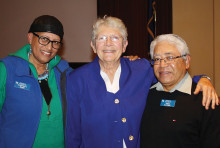 Dianne Post is surrounded by club officers Cynthia Bush and Bart Alford.