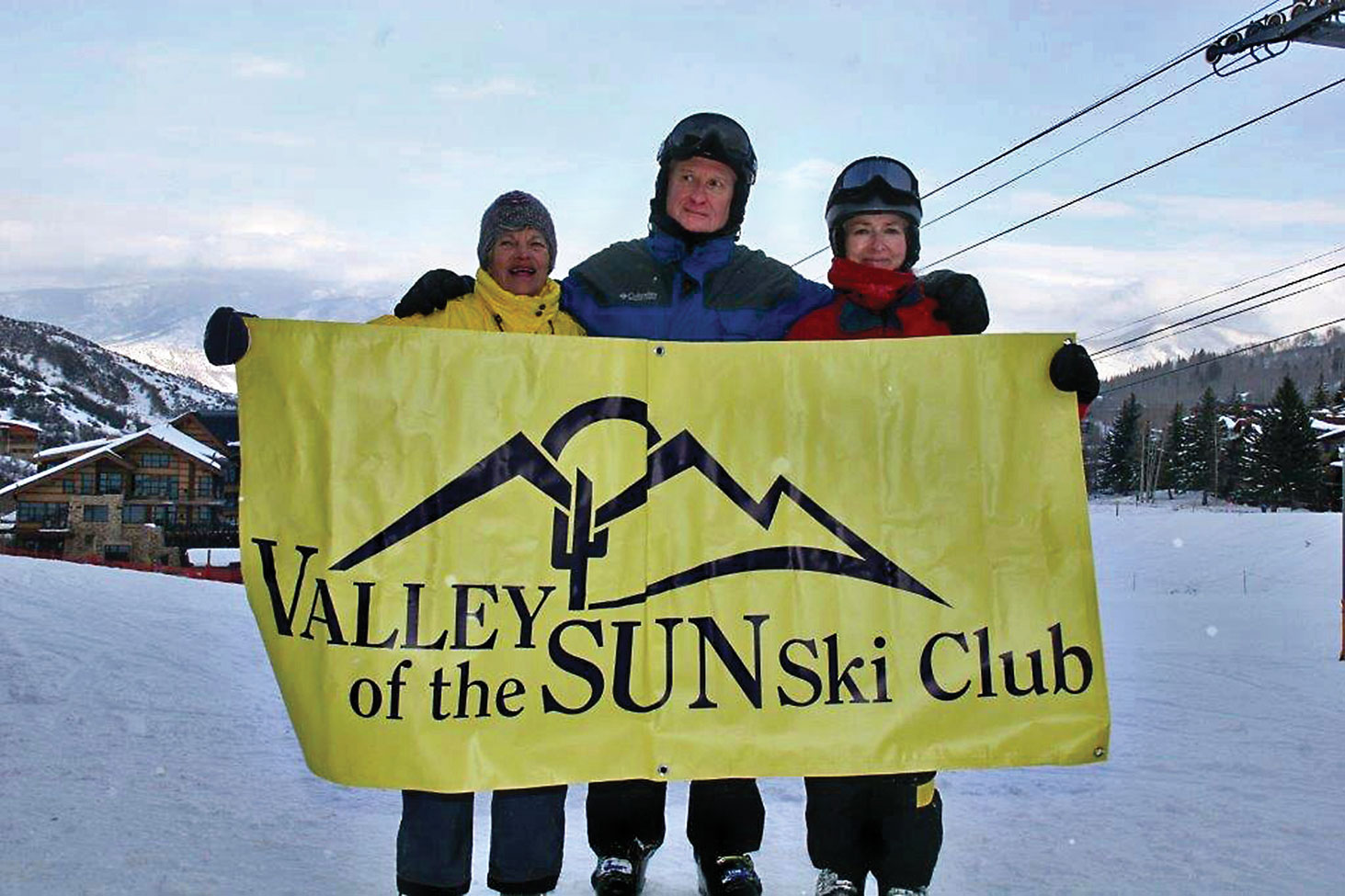 Jane Sweet, David Shenton and Sheryl Henke on the slopes of Snowmass (Aspen); photo by Richard Vangelisti