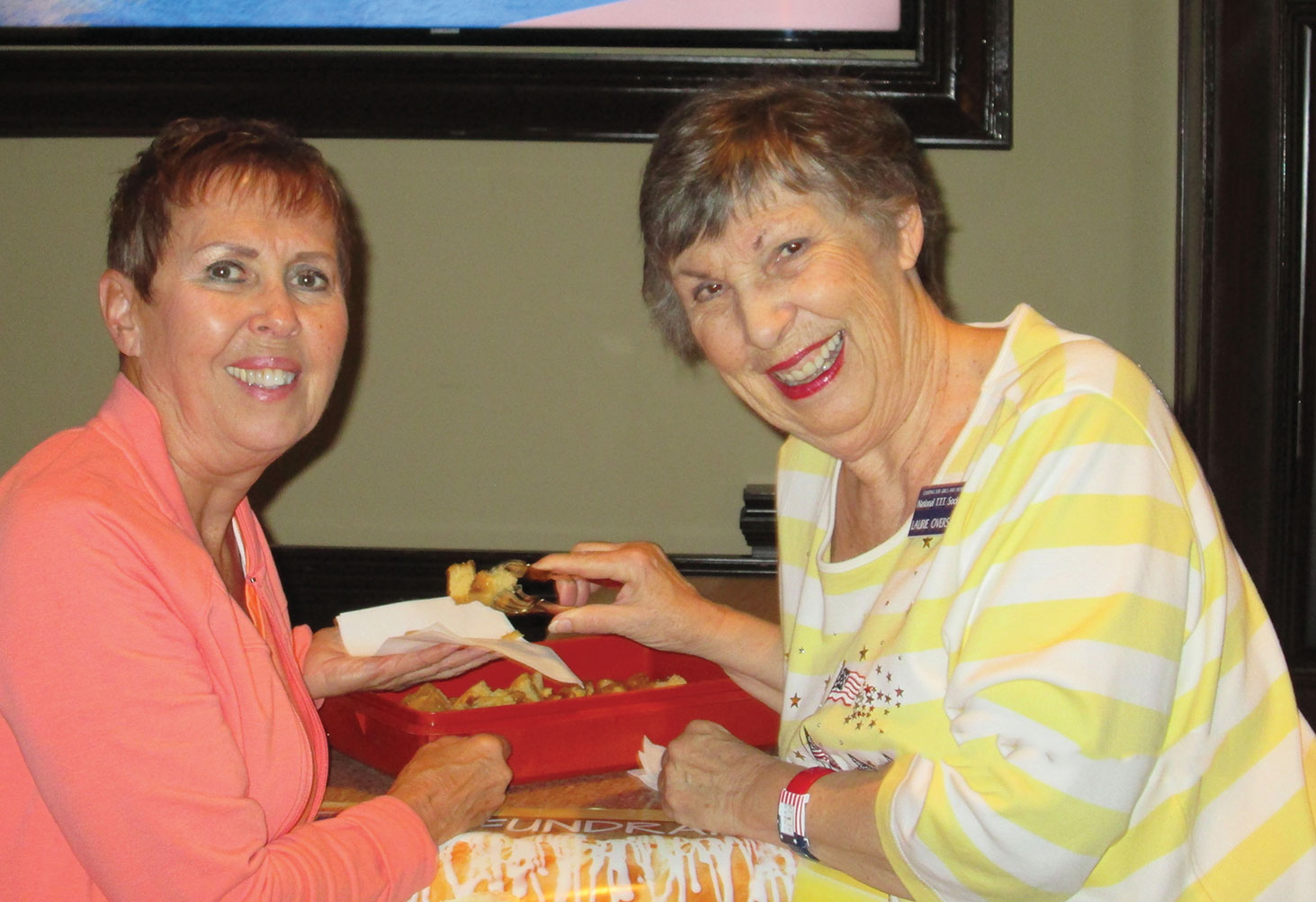 Diane Seeber with Laurie Overson; Diane sampled the Caramel Roll several times.