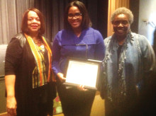 Mistress of Ceremony Sandra Simmons, student Master Sergeant USAF Olivia Wanzo, Chairperson Connie Montgomery