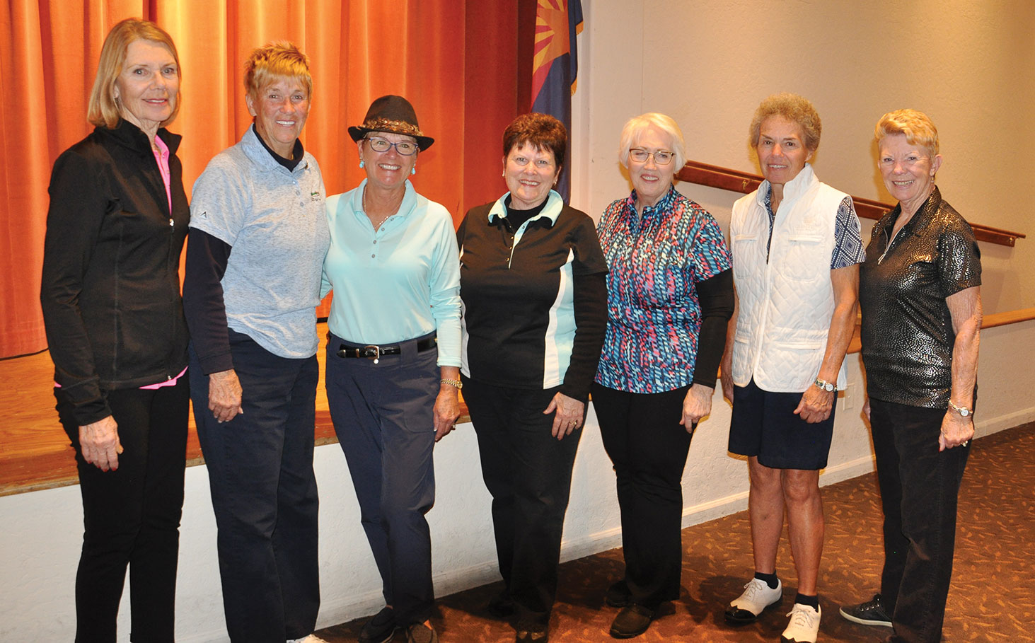 Flight winners from left: Jane Wiederhold, Mary Falso, Ingrid Sigovich, Sharon Johnson, Barbara Chilton, Carol Langhardt and Jane Hee