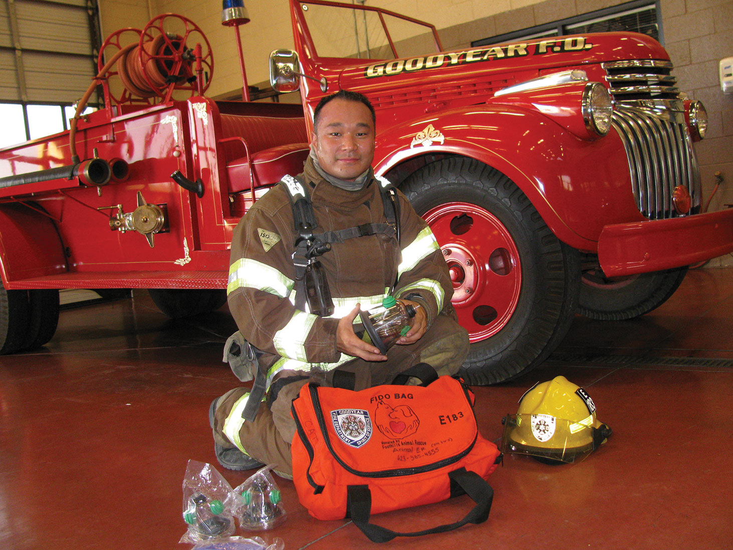Firefighter Tom Hofer with Fido Bag