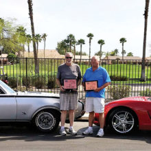 Larry Cabral and Bernie Babcock were awarded first and second place at the Sands All American Car Show. Larry won first place for his 1968 silver and black Hurst Olds in the 1960s category and Bernie won second place for his 2008 victory red Corvette convertible in the 2005 - 2013 Corvette category.