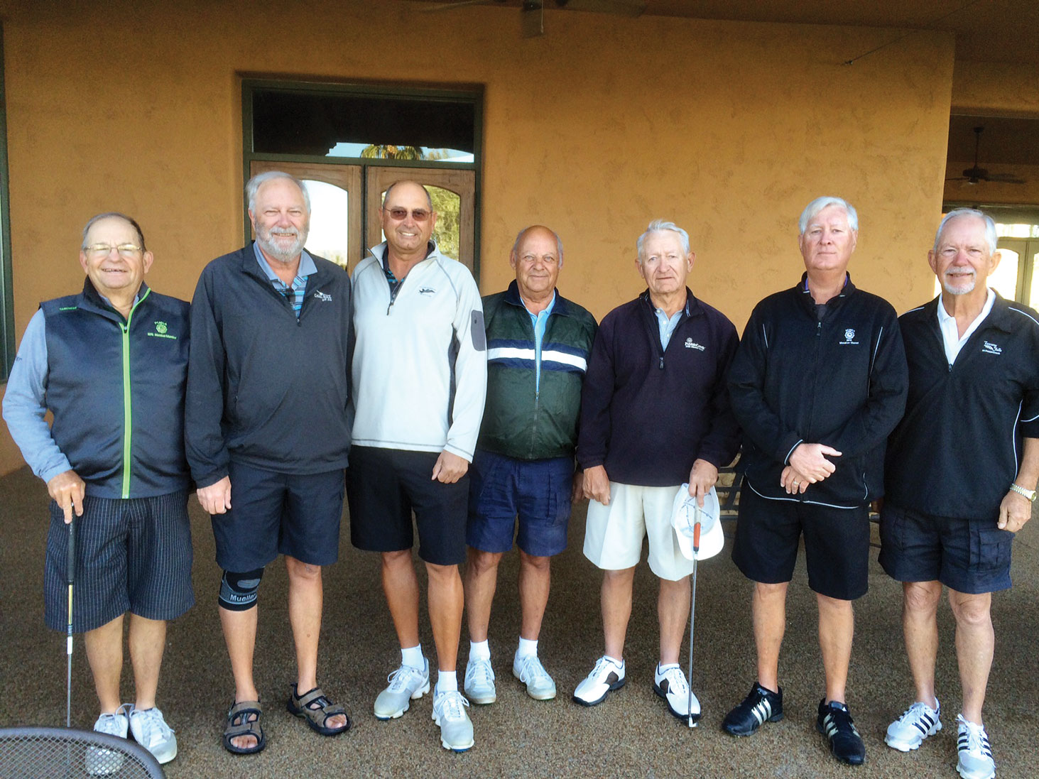 Member-Member winners flights five through eight, left to right: Robert Stofac, Rodney Oonk, Jim Sheard, Rich Hauser, Doug Goodin, Jerry Monk and Charlie Kice; not pictured, Robert White