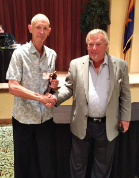 PCM9GA Low Gross Champion Winner, left to right: Rick Godwin, President PCM9GA Ray Clements
