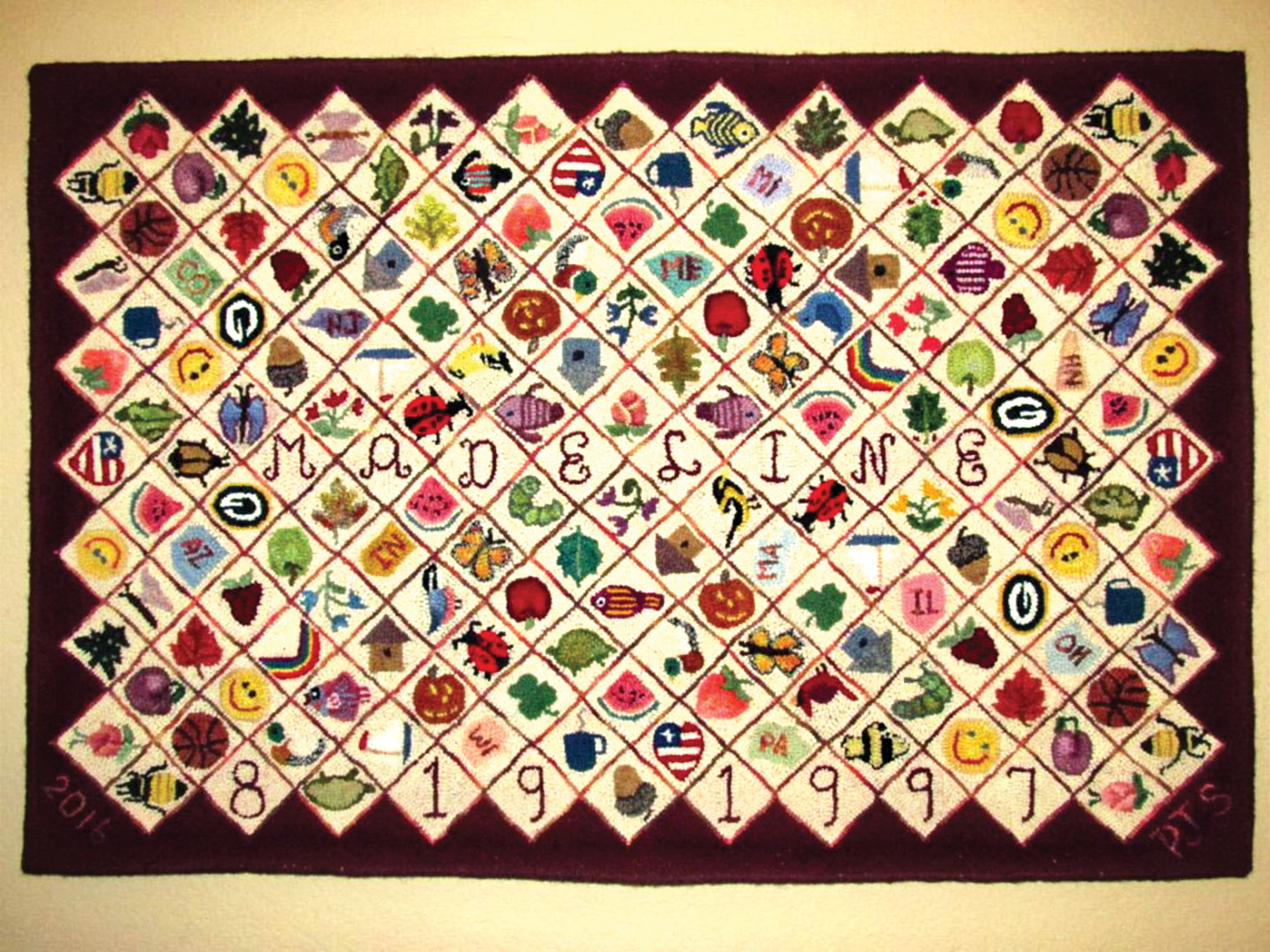 Granddaughter’s rug, Grab Bag, hooked by Priscilla Sharp