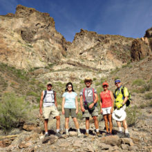 Left to right: Clare Bangs, Barb Boullear, Gary Bray, Marilyn Reynolds and Lynn Warren (photographer) in the morning sun on the south side of Saddle Mountain.