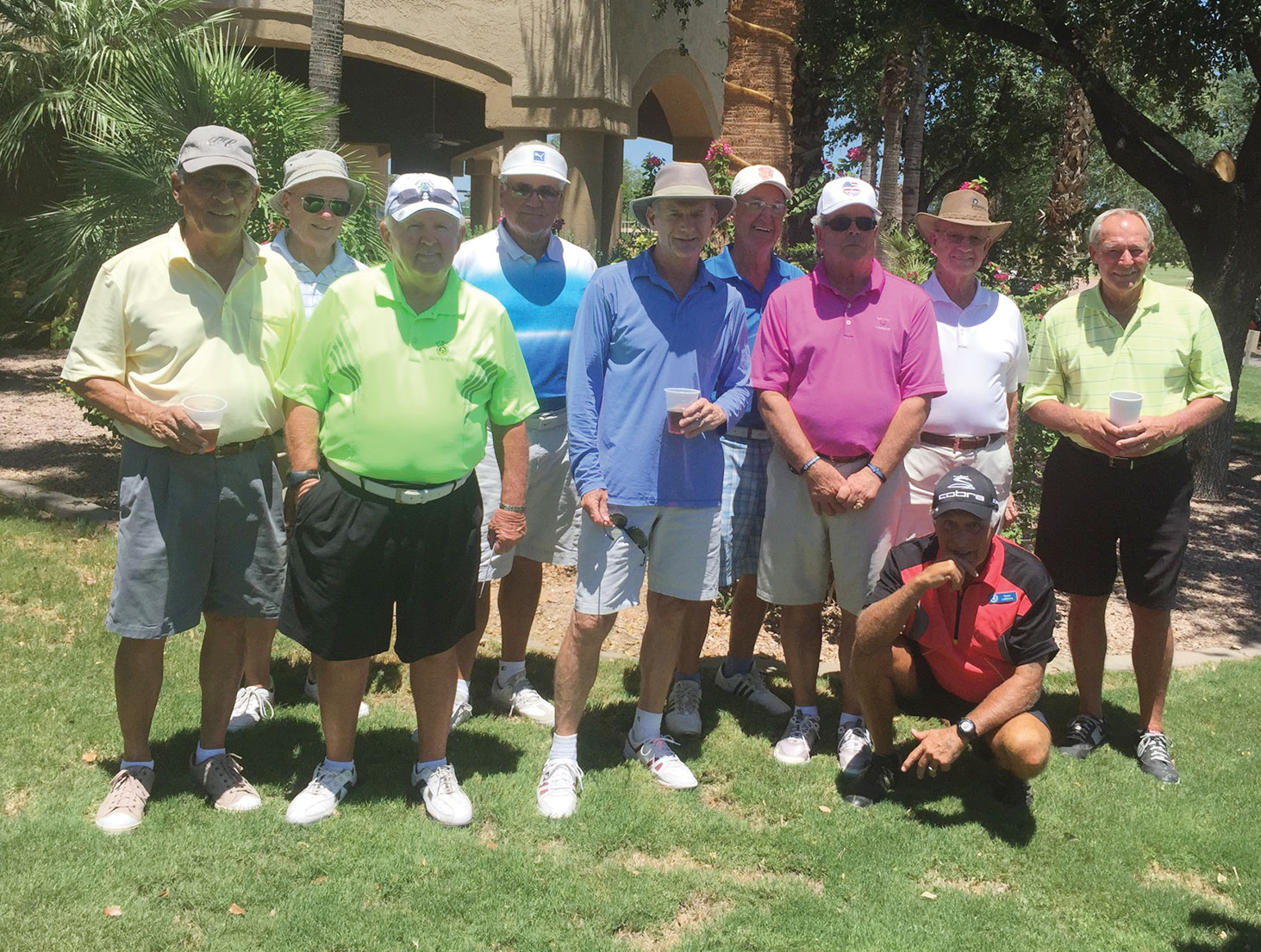 July 14 Mixer Tournament Winners, left to right: Jim Beyers, Lee McDonnell, Bill Schaefer, Ron Shrum, Jim Seth, B. Ruder, Dave Baseheart, Rene Lefebvre, Ray Measles and Stan Smith