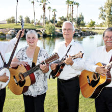 The Desert Rovers, left to right: Dave Silverstein, Holly Carrier, Mike Caswell and Carl Halladay will present a program of folk music on November 13. Joining them will be Jeff Harrison, Joe Armbruster, John Flynn and Bob Hover (not pictured).