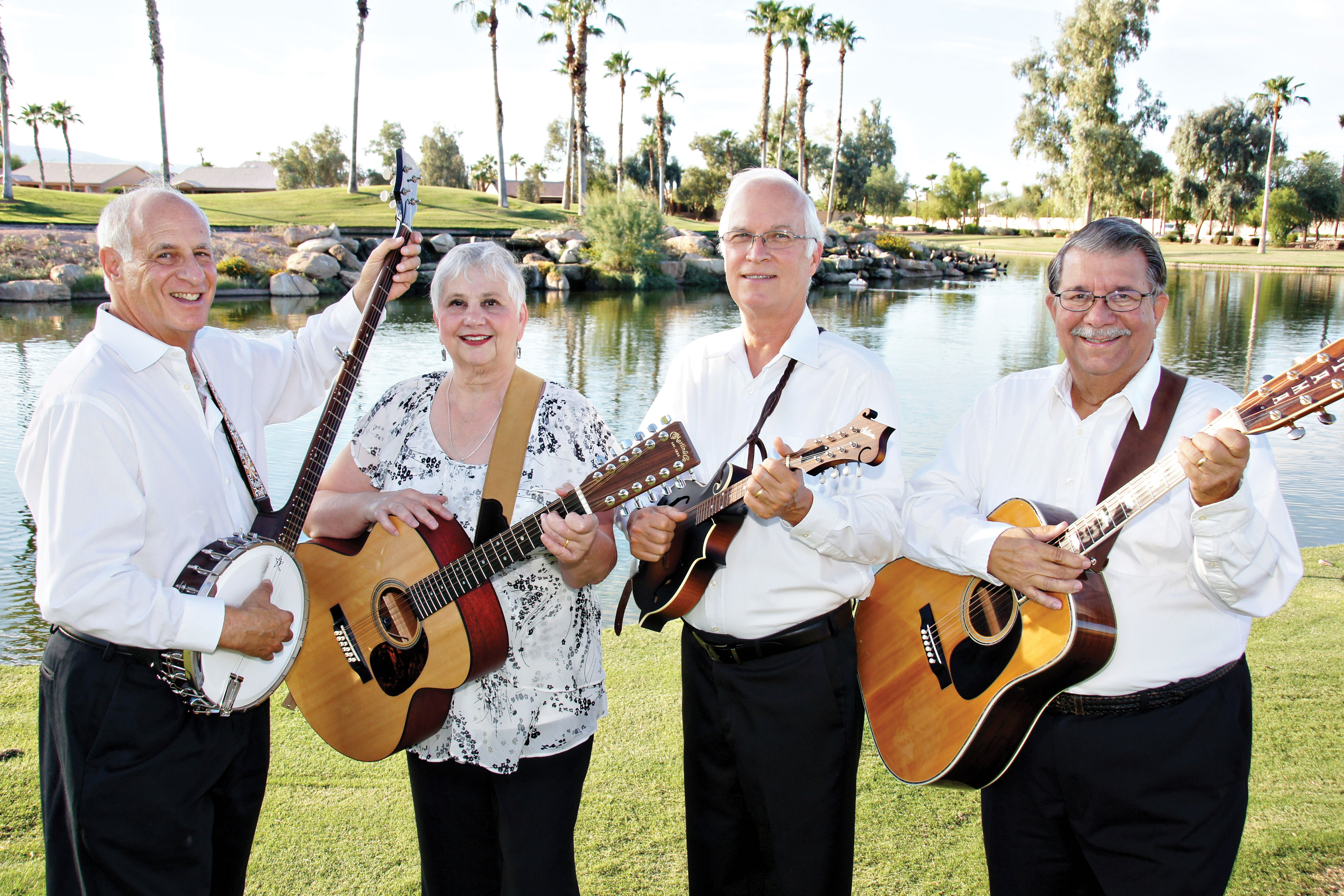 The Desert Rovers, left to right: Dave Silverstein, Holly Carrier, Mike Caswell and Carl Halladay will present a program of folk music on November 13. Joining them will be Jeff Harrison, Joe Armbruster, John Flynn and Bob Hover (not pictured).