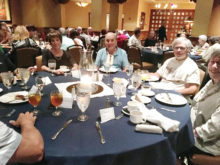 Emily Grotta, John Boudreaux, Steve and Ruth Shaffer and others enjoyed a delicious meal of challah, bagels, tuna and egg salad, cream cheese and lox, blintzes with sour cream and, of course--dessert! This was in celebration of our annual Break-the-Fast where almost 85 people attended on October 12 in the Chianti Room.