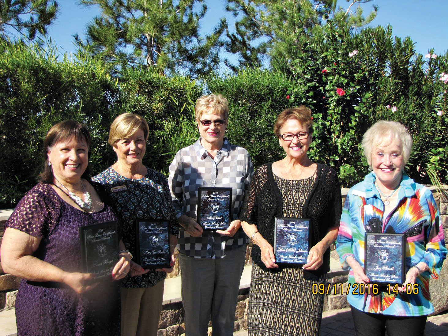 Exceptional Service Awards to Kare Bear volunteers were given to (left to right) Norma Klinger, Mary Lou Frisbie, Mary Cassil, Tisha Johnson and Joey Arnold.