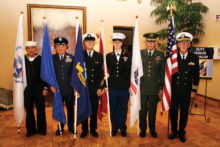 Color Guard left to right: Art Day - Coast Guard, Ron Lord - Air Force, Ken Semmler - Navy, Mary Ahrens – Marines, Gene Mahler – Army, Charlie Kice - Navy