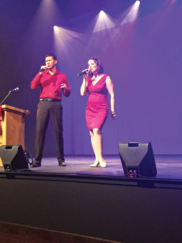 TAD Management performers Jessie and Laura Berger sing a duet.