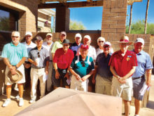 All Winners – PCM9GA Falcon Dunes Tournament, left to right: Connie Neeley, Tom Pizzello, Kent Chu, Clint Alston, Mark Gouronc, Greg Harris, Brad Hedien, Frank Rodgers, Lee Ayers, Josh Rabinowitz, Jim Stack, Rob Risden and Greg Ray