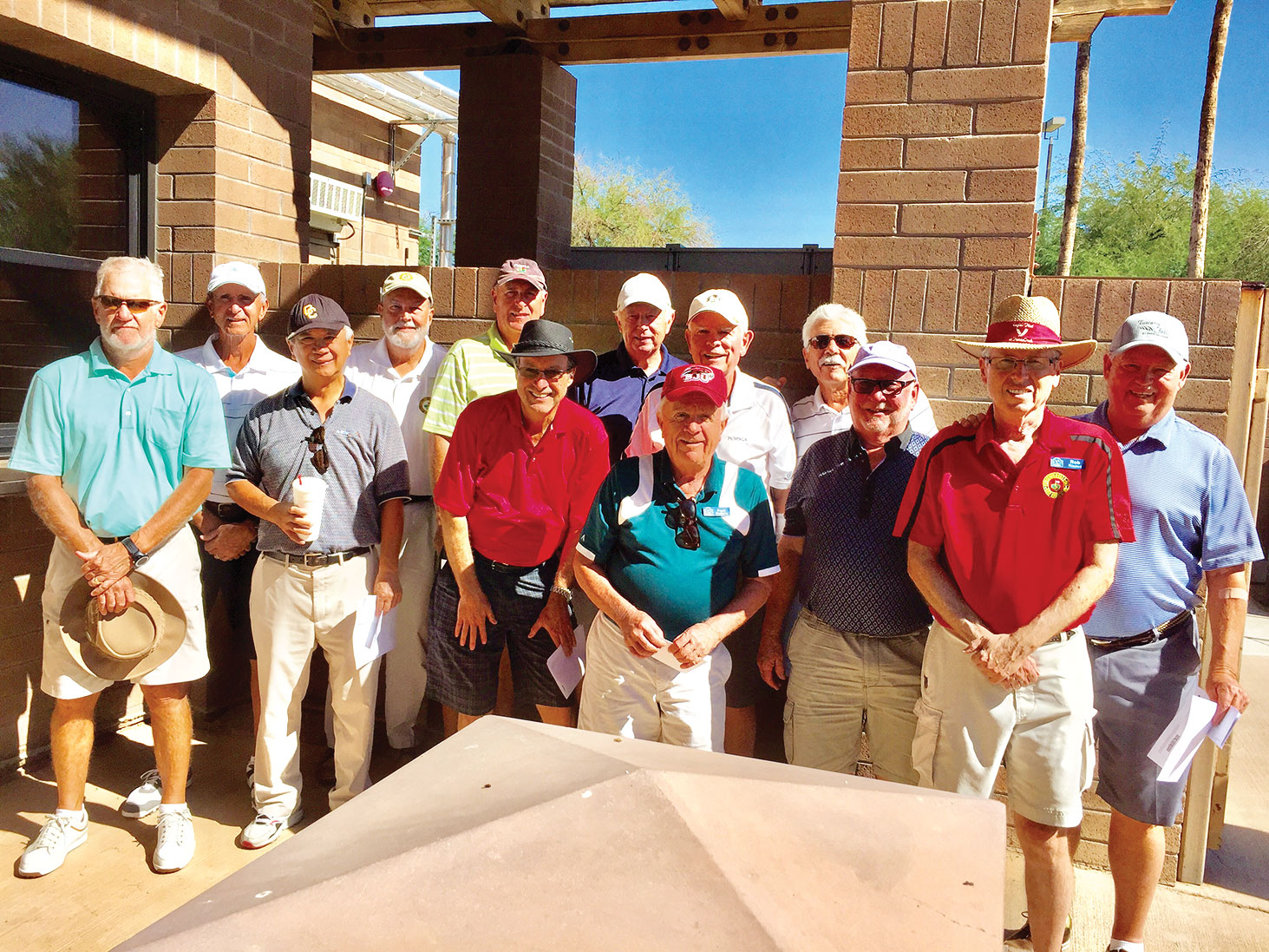 All Winners – PCM9GA Falcon Dunes Tournament, left to right: Connie Neeley, Tom Pizzello, Kent Chu, Clint Alston, Mark Gouronc, Greg Harris, Brad Hedien, Frank Rodgers, Lee Ayers, Josh Rabinowitz, Jim Stack, Rob Risden and Greg Ray
